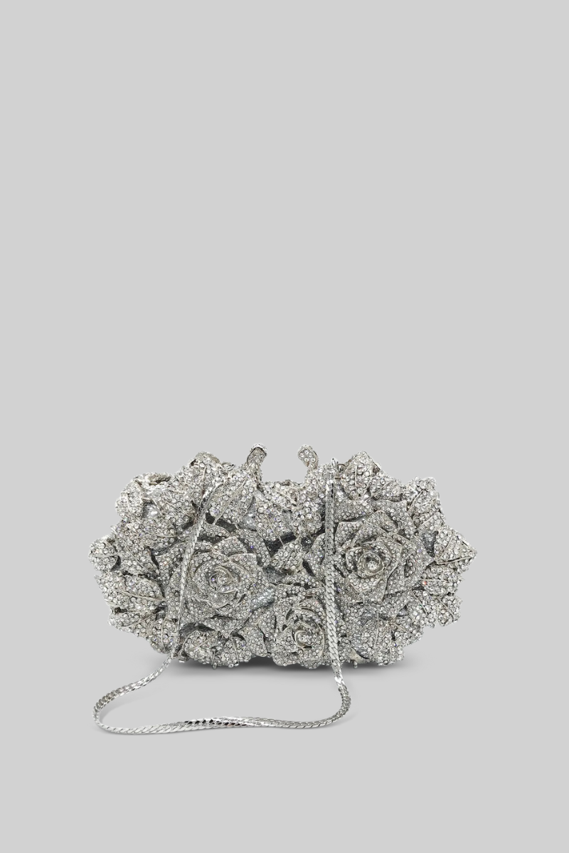 Kristal Süsleme Clutch Çanta - Gümüş