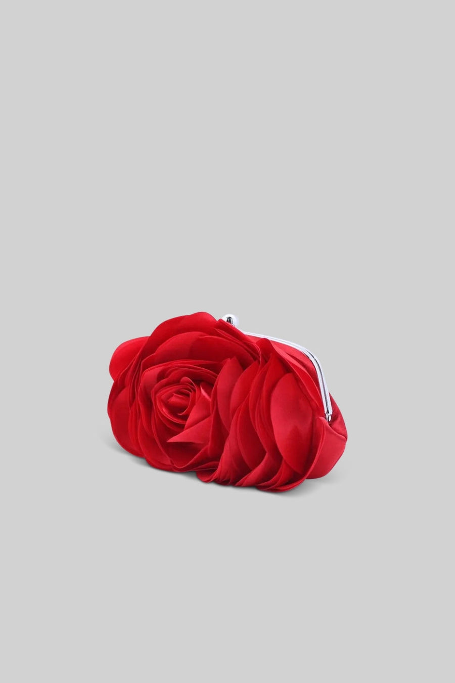 Saten Çiçek Clutch Çanta - Kırmızı