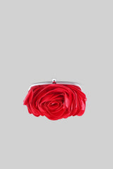 Saten Çiçek Clutch Çanta - Kırmızı