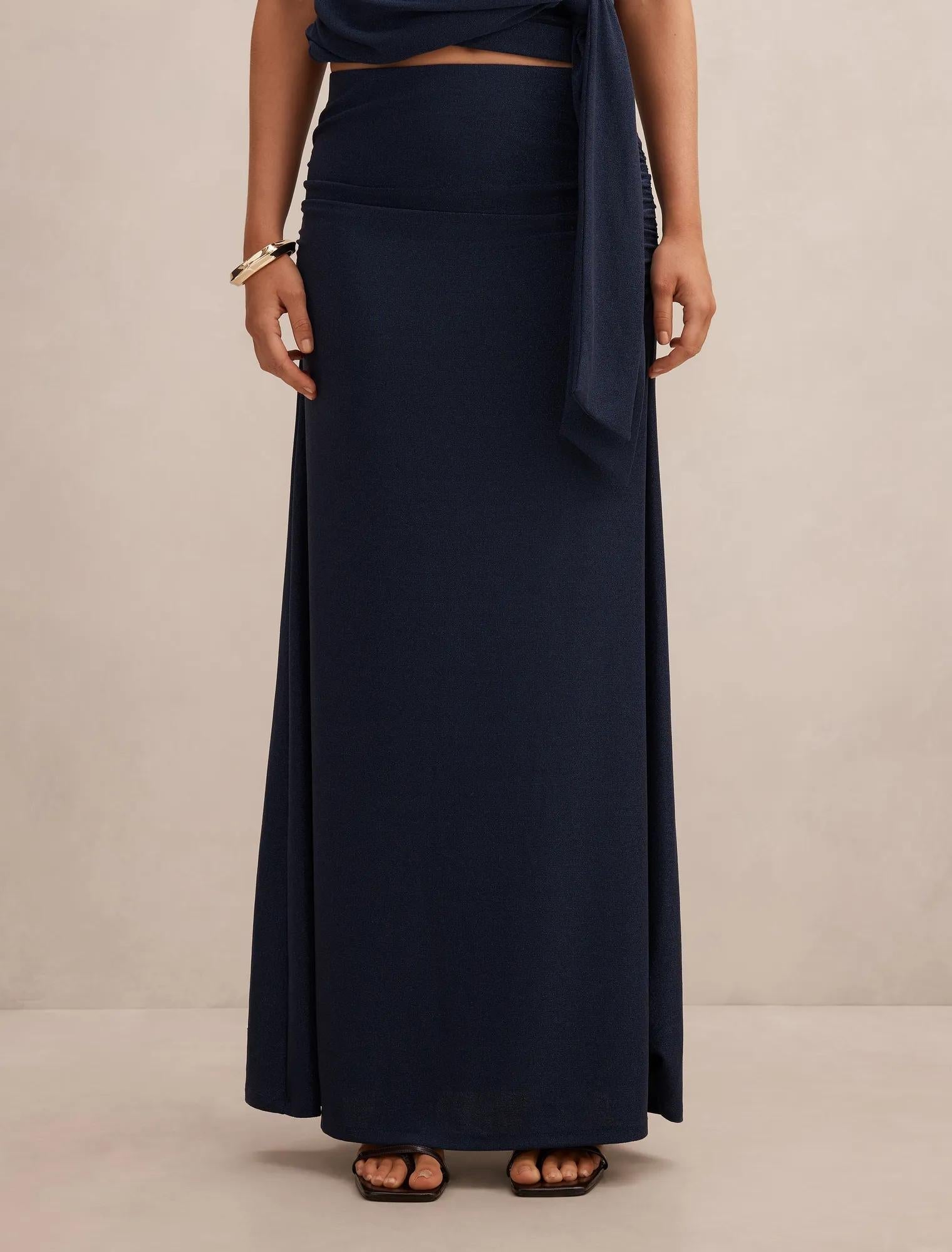 Matilda Metalik Dökümlü Maxi Etek Koyu Mavi
