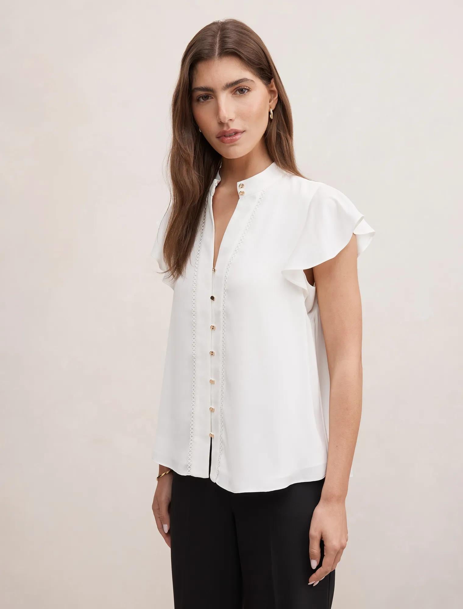 Jennie Kenar Detaylı Detail Bluz Kırık Beyaz