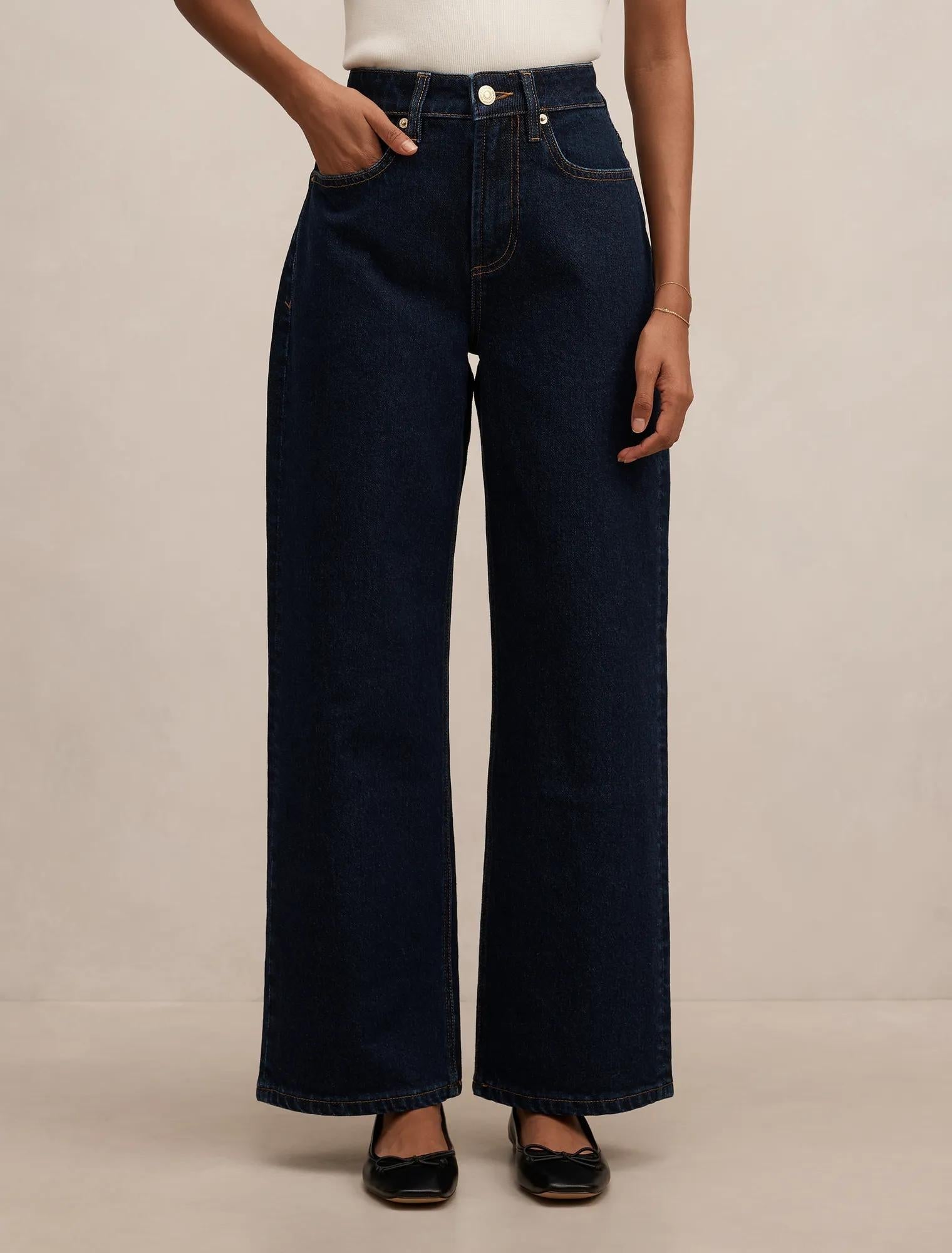 Nicki Petite Orta Bel Düz Paça Jean Koyu İndigo