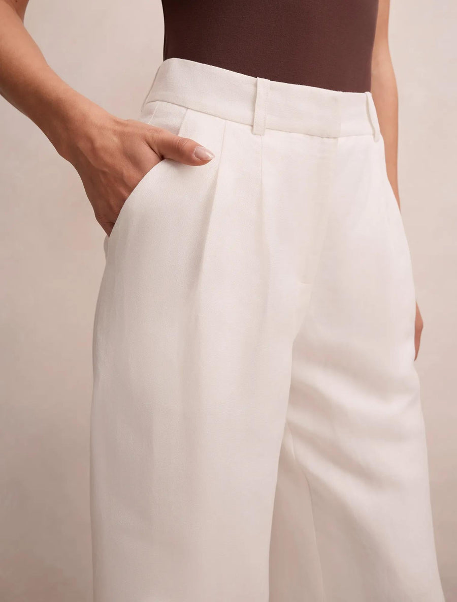 Eva Keten Karışımlı Geniş Paça Pantolon Kırık Beyaz