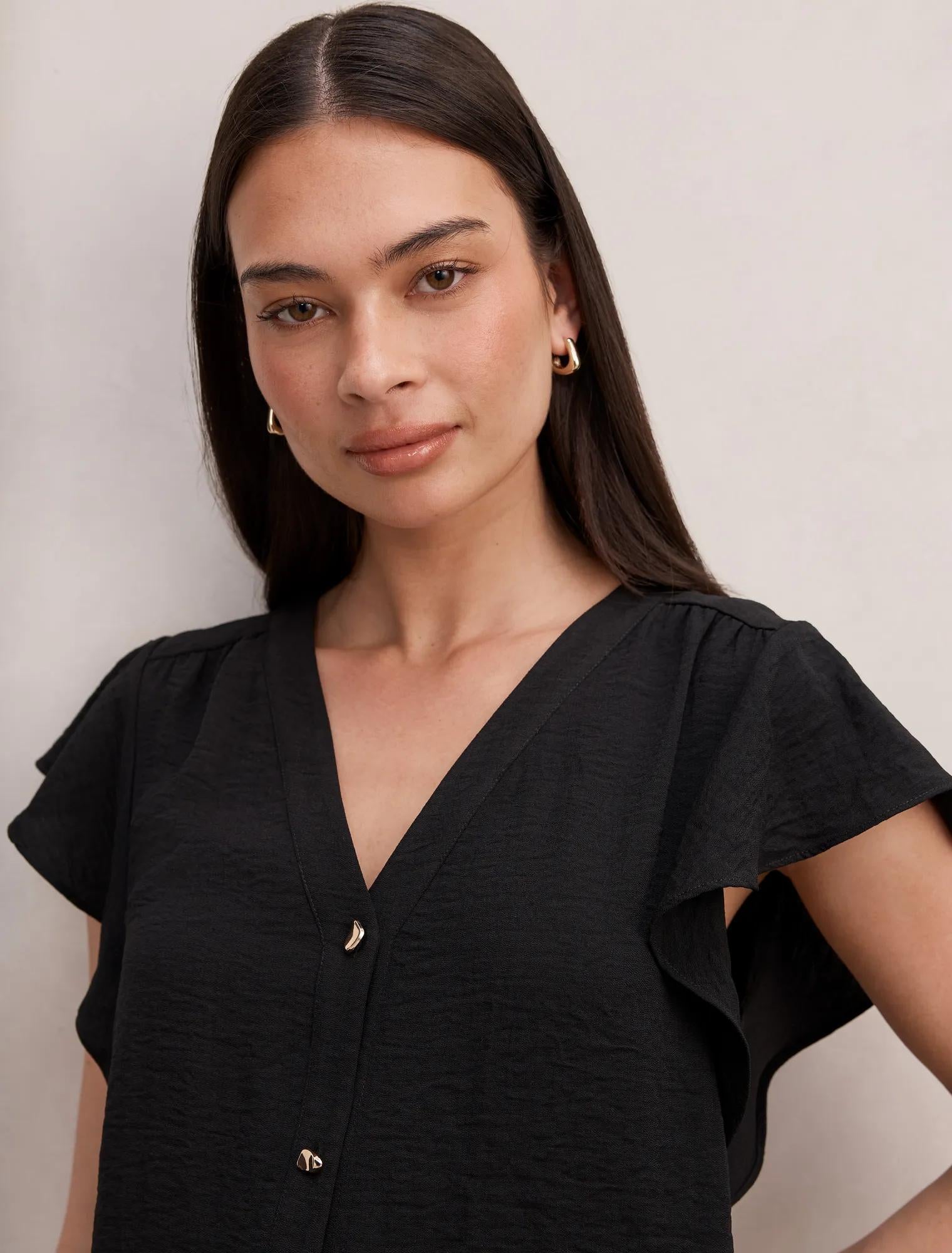 Cecilia Volan Kollu Bluz Siyah