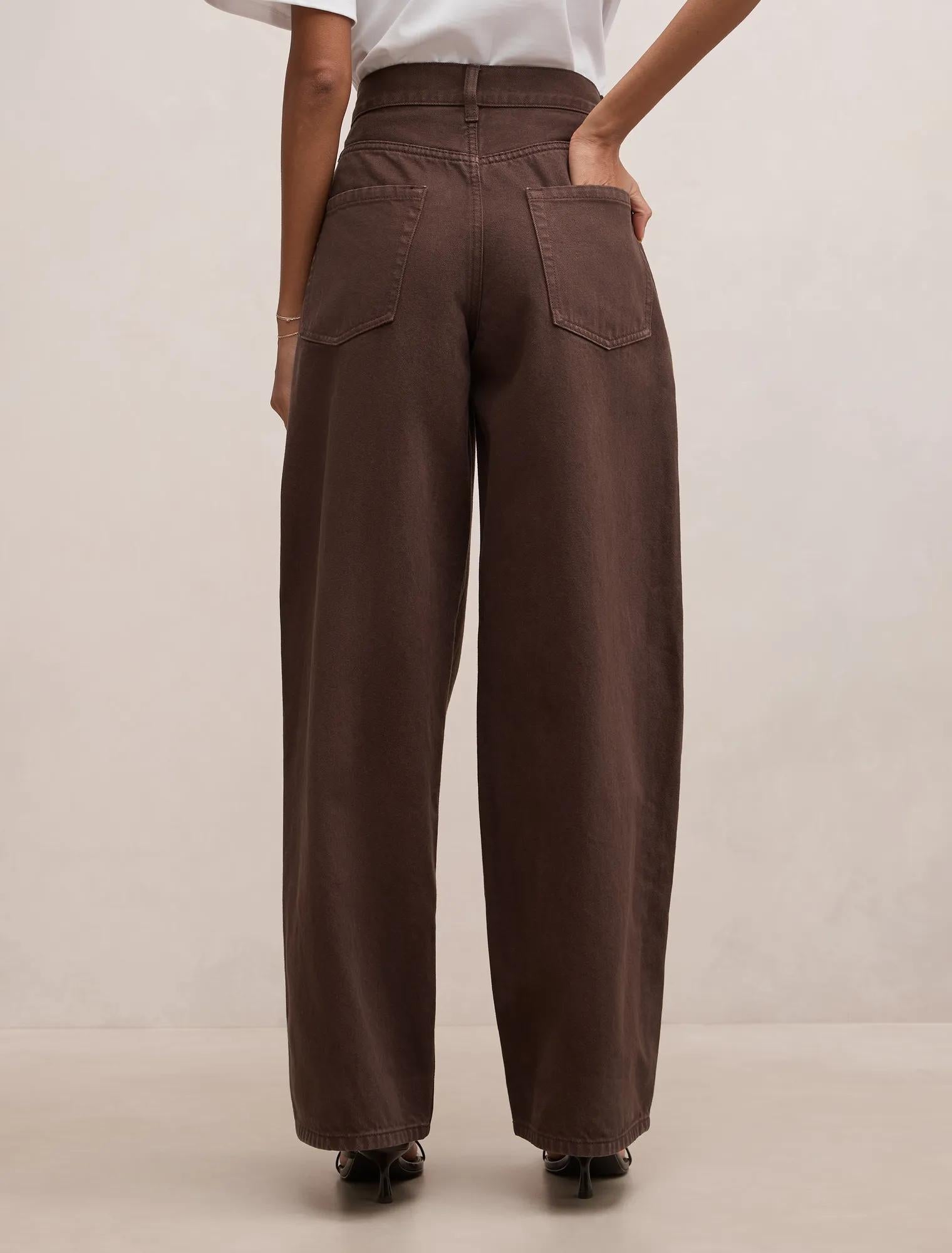 Gia Petite High Rise Geniş Paça Jean Pantolon Çikolata Kahvesi