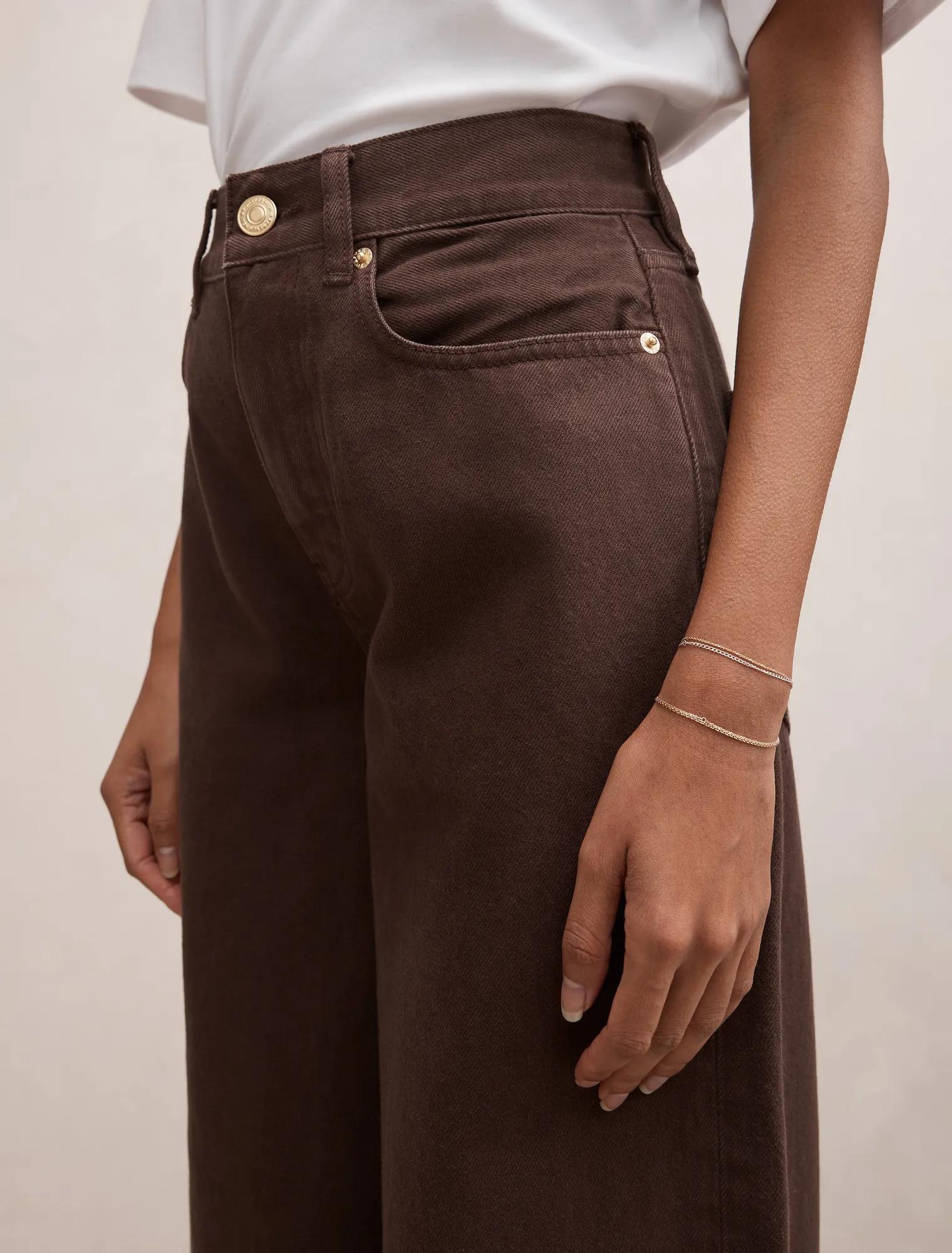 Gia Petite High Rise Geniş Paça Jean Pantolon Çikolata Kahvesi
