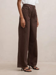 Gia Petite High Rise Geniş Paça Jean Pantolon Çikolata Kahvesi