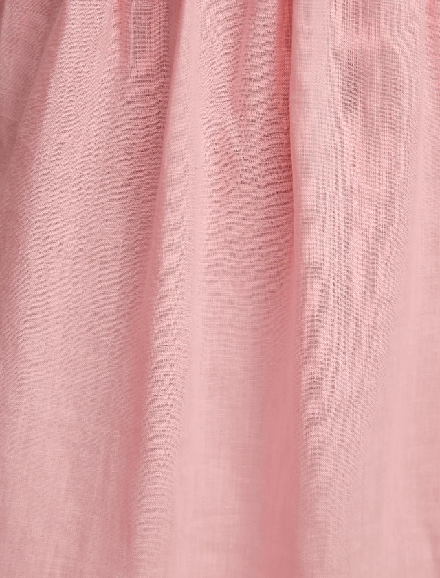 Isabella Önden Bağlamalı Keten Midi Elbise Pembe