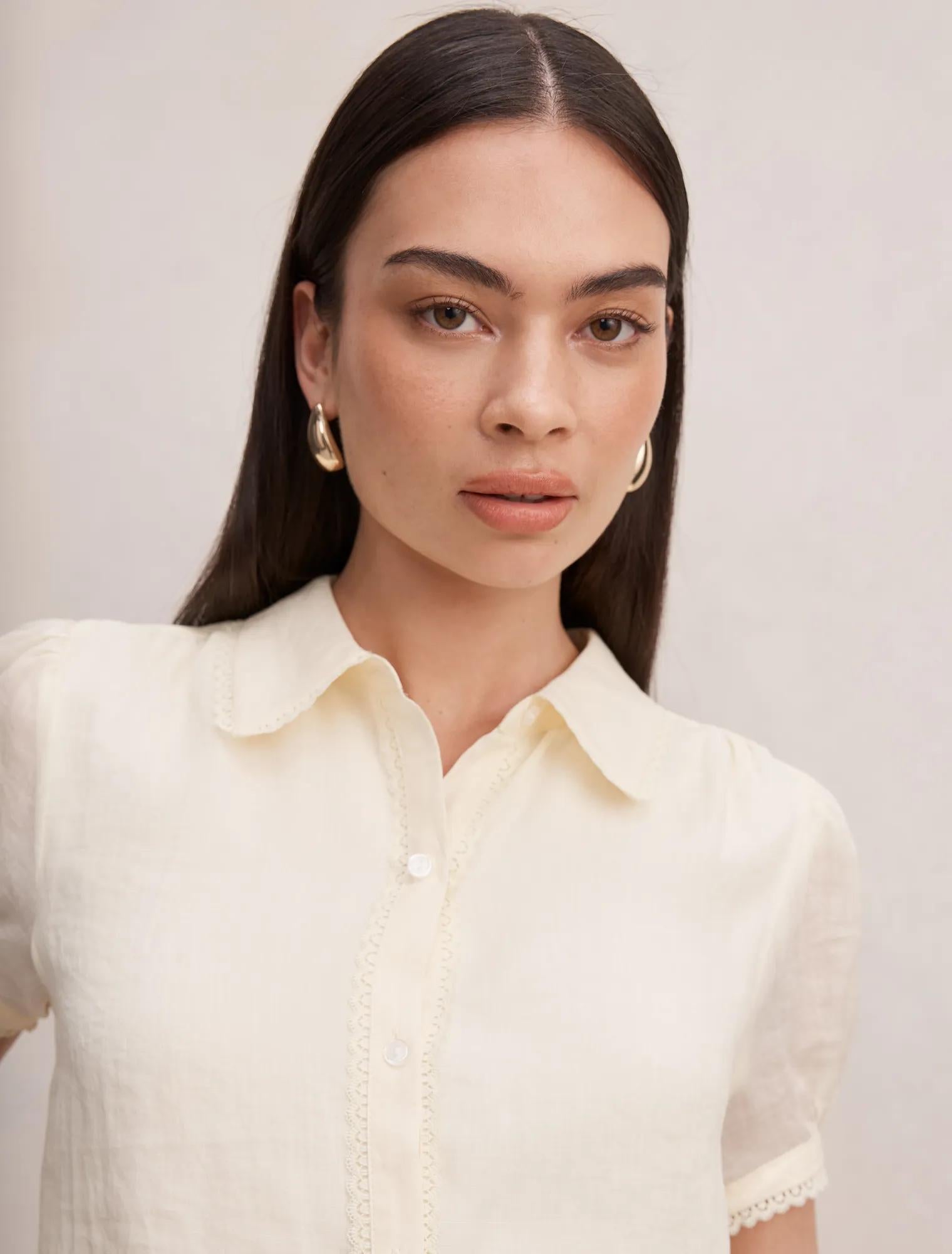 Posie Dantel Detail Bluz Limon Sarısı