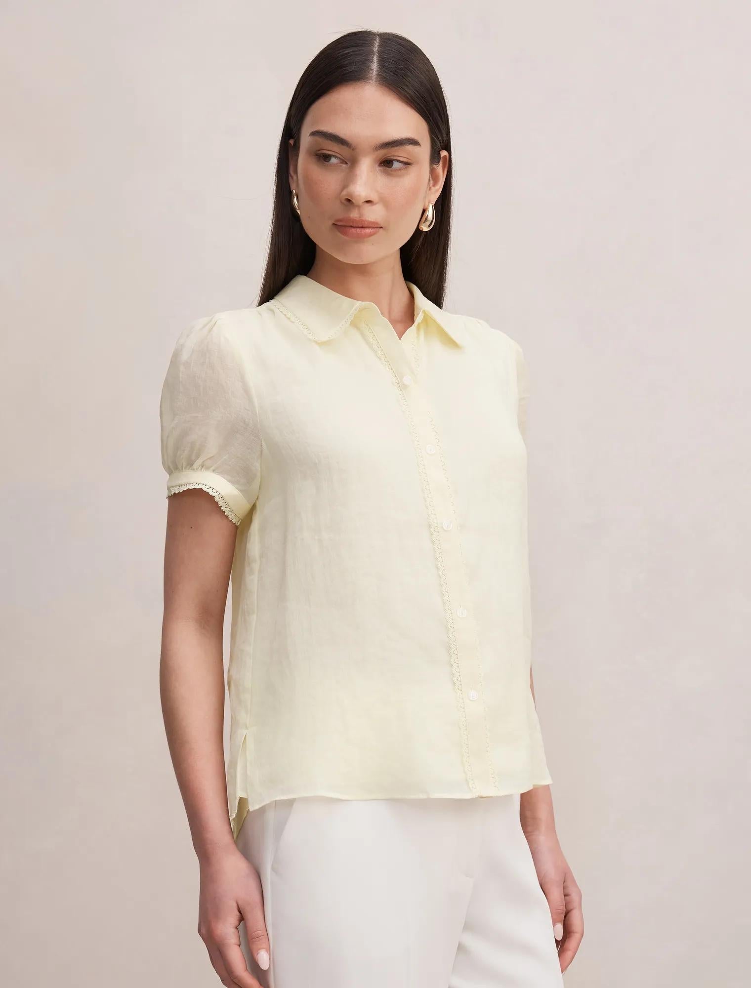 Posie Dantel Detail Bluz Limon Sarısı