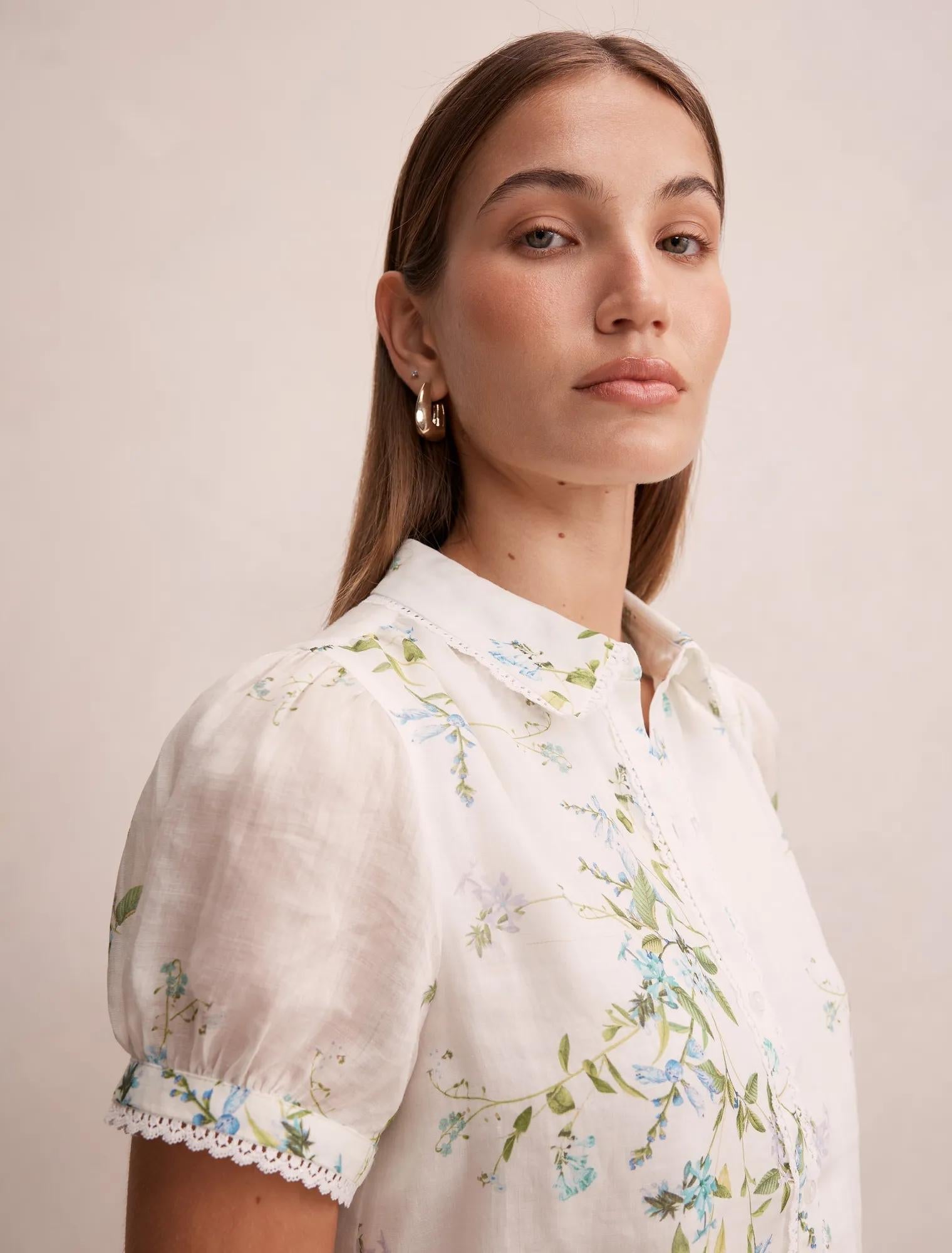 Posie Dantel Detail Bluz Açık Glade Çiçek Desenli