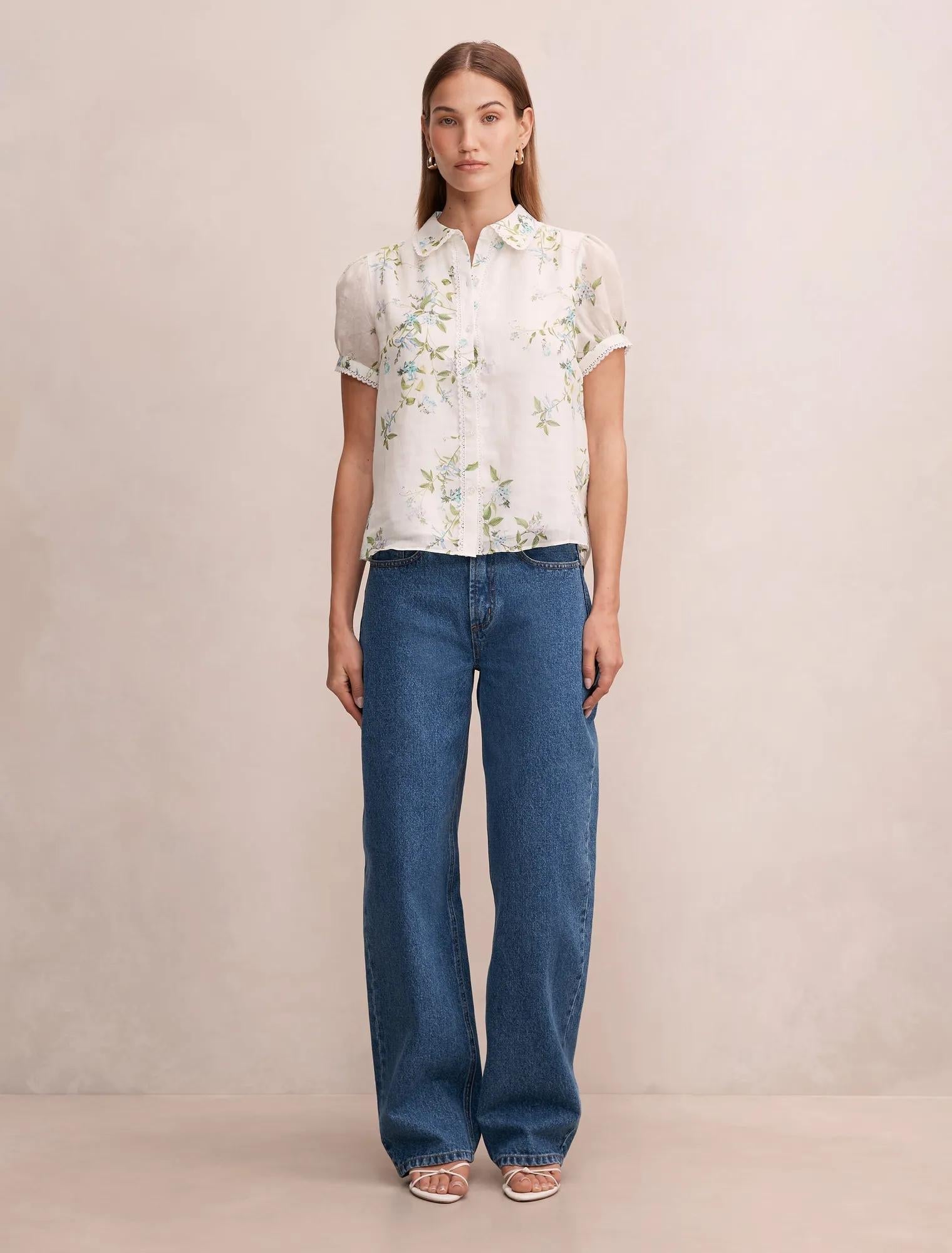 Posie Dantel Detail Bluz Açık Glade Çiçek Desenli