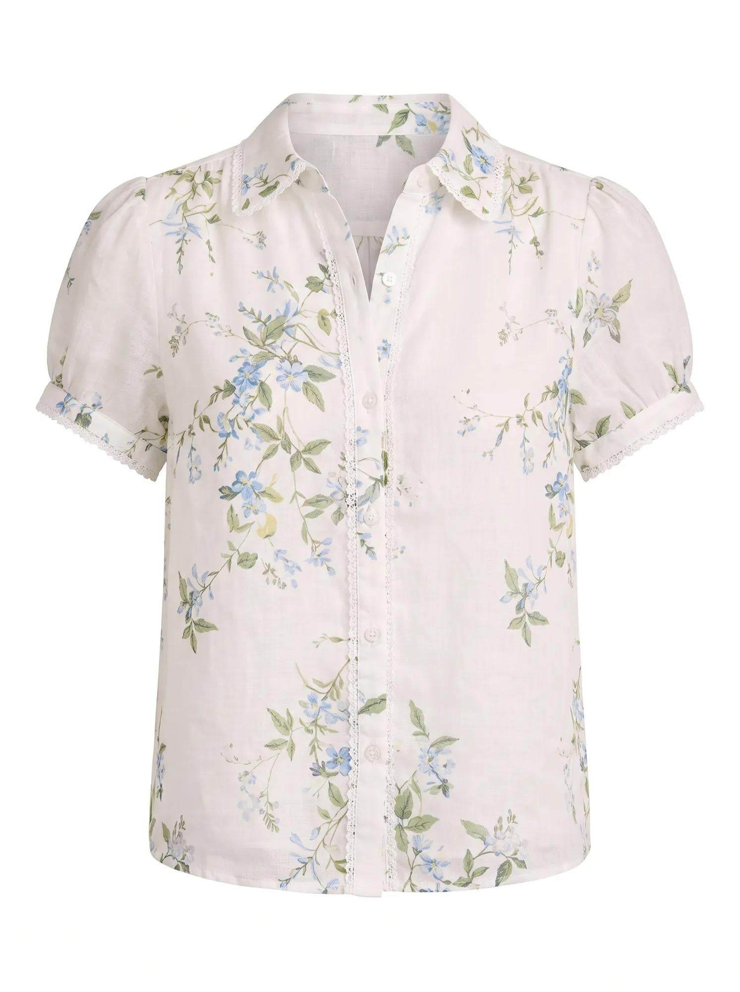 Posie Dantel Detail Bluz Açık Glade Çiçek Desenli