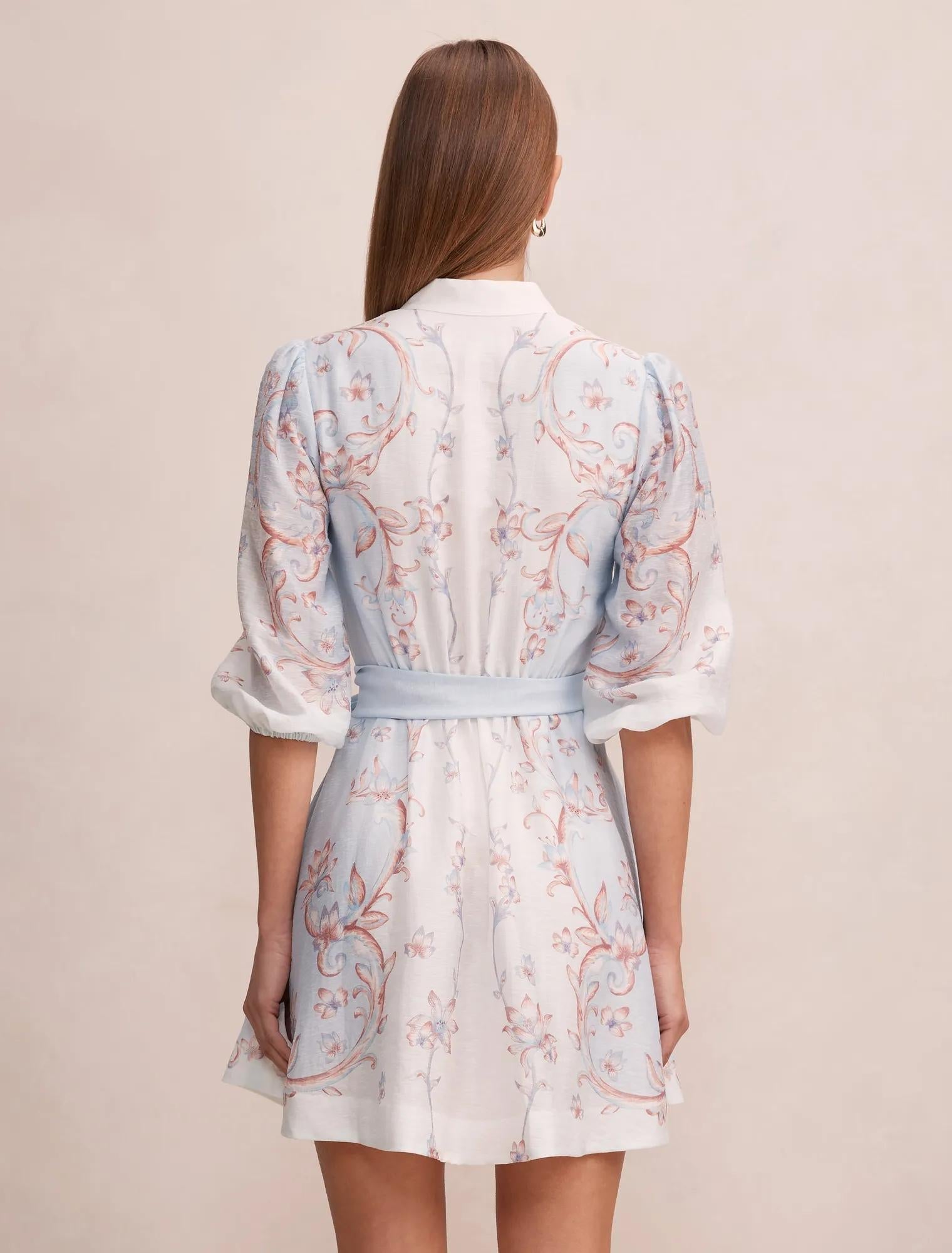 Adi Desenli Mini Elbise Iced Scroll Çiçek Desenli