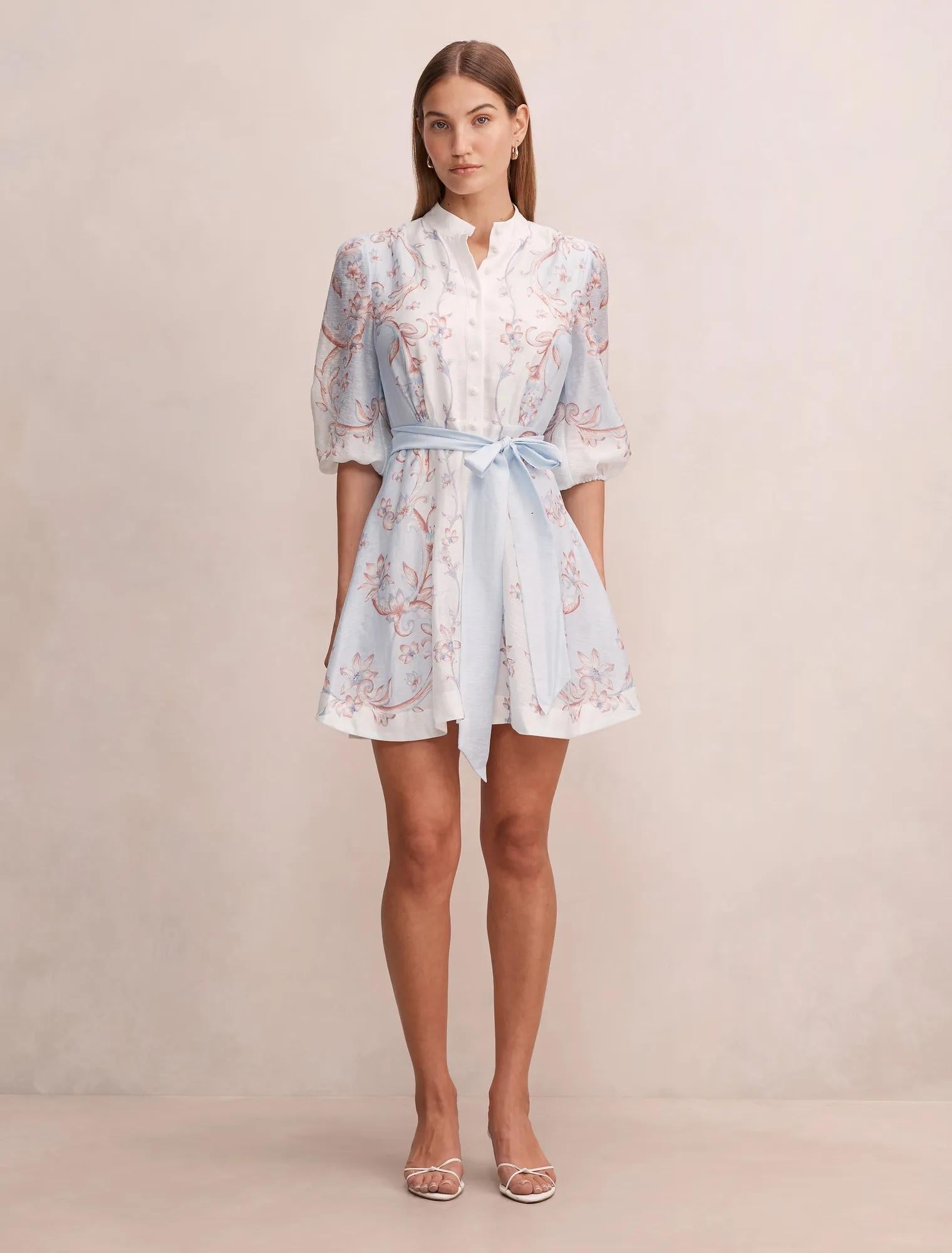 Adi Desenli Mini Elbise Iced Scroll Çiçek Desenli