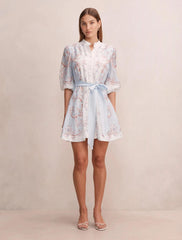 Adi Desenli Mini Elbise Iced Scroll Çiçek Desenli