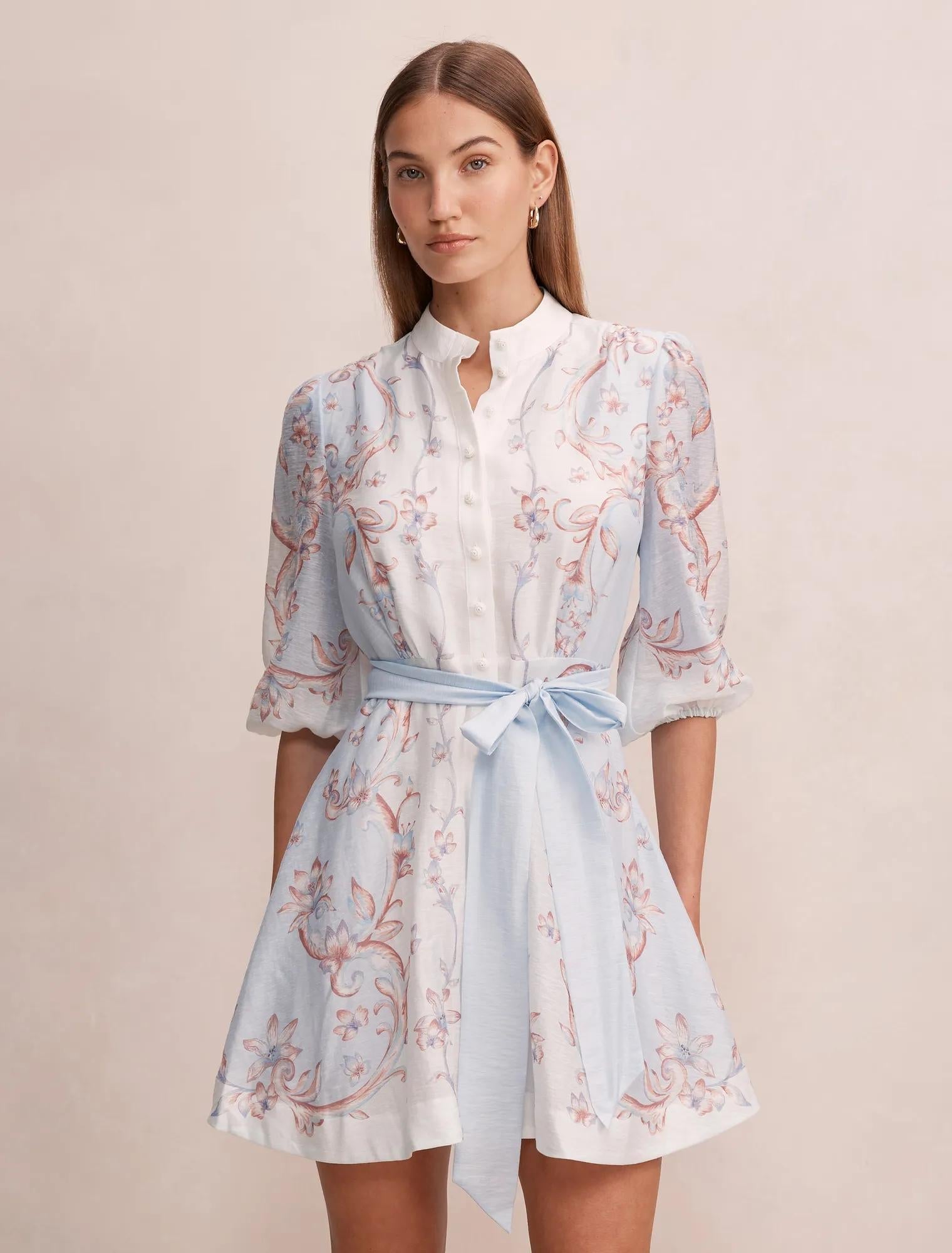 Adi Desenli Mini Elbise Iced Scroll Çiçek Desenli