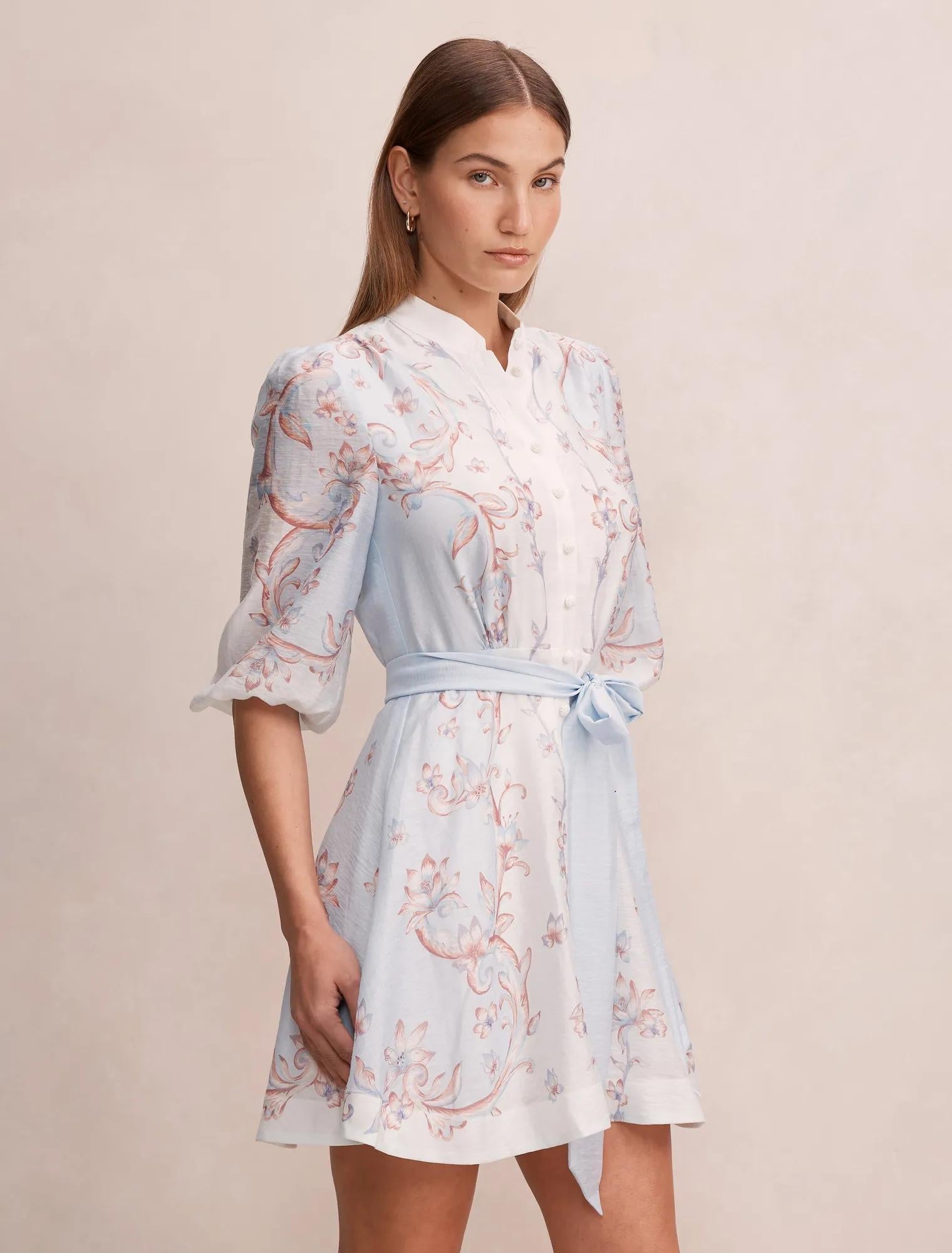 Adi Desenli Mini Elbise Iced Scroll Çiçek Desenli