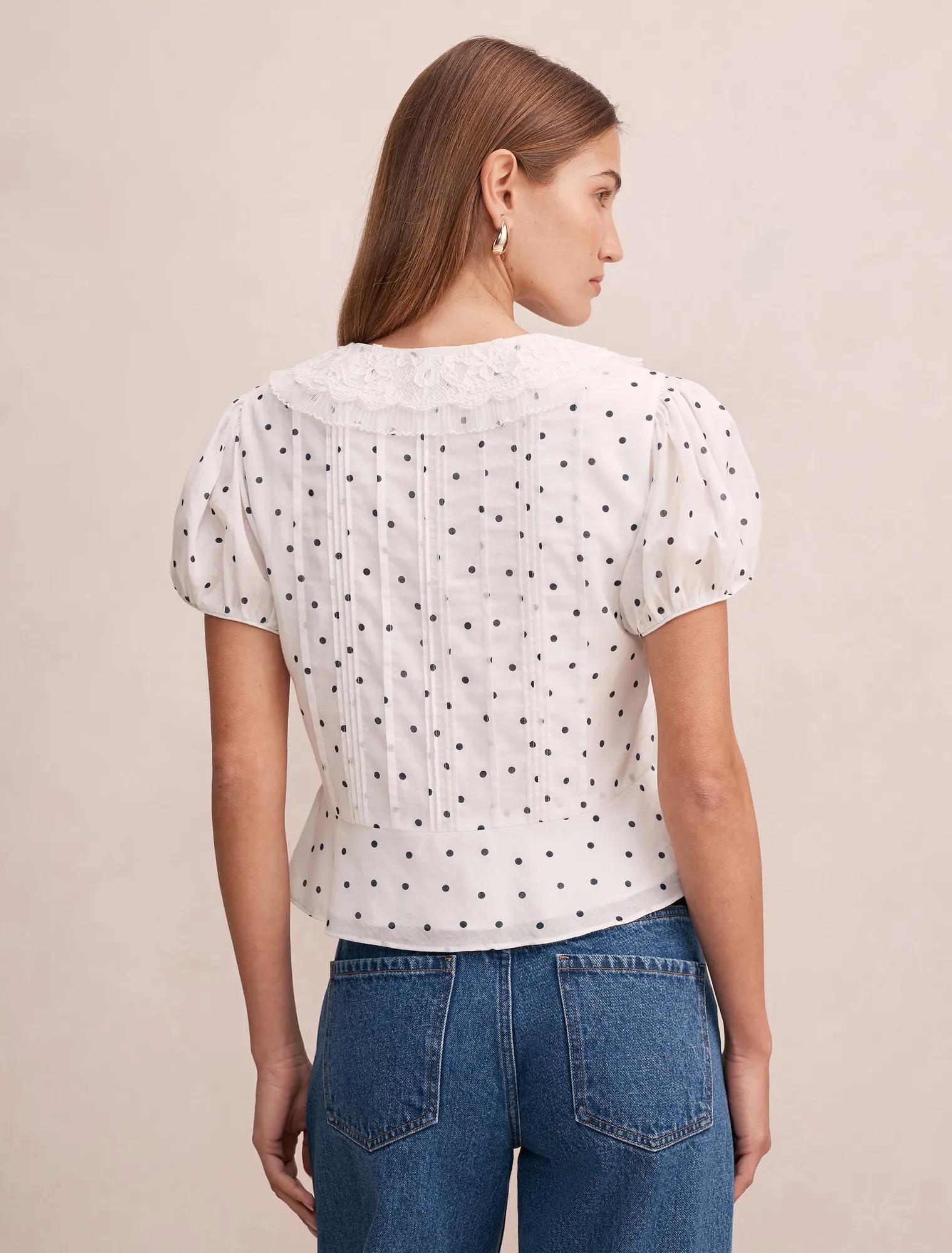Cece Peplum Bluz Lacivert Findon Puantiyeli