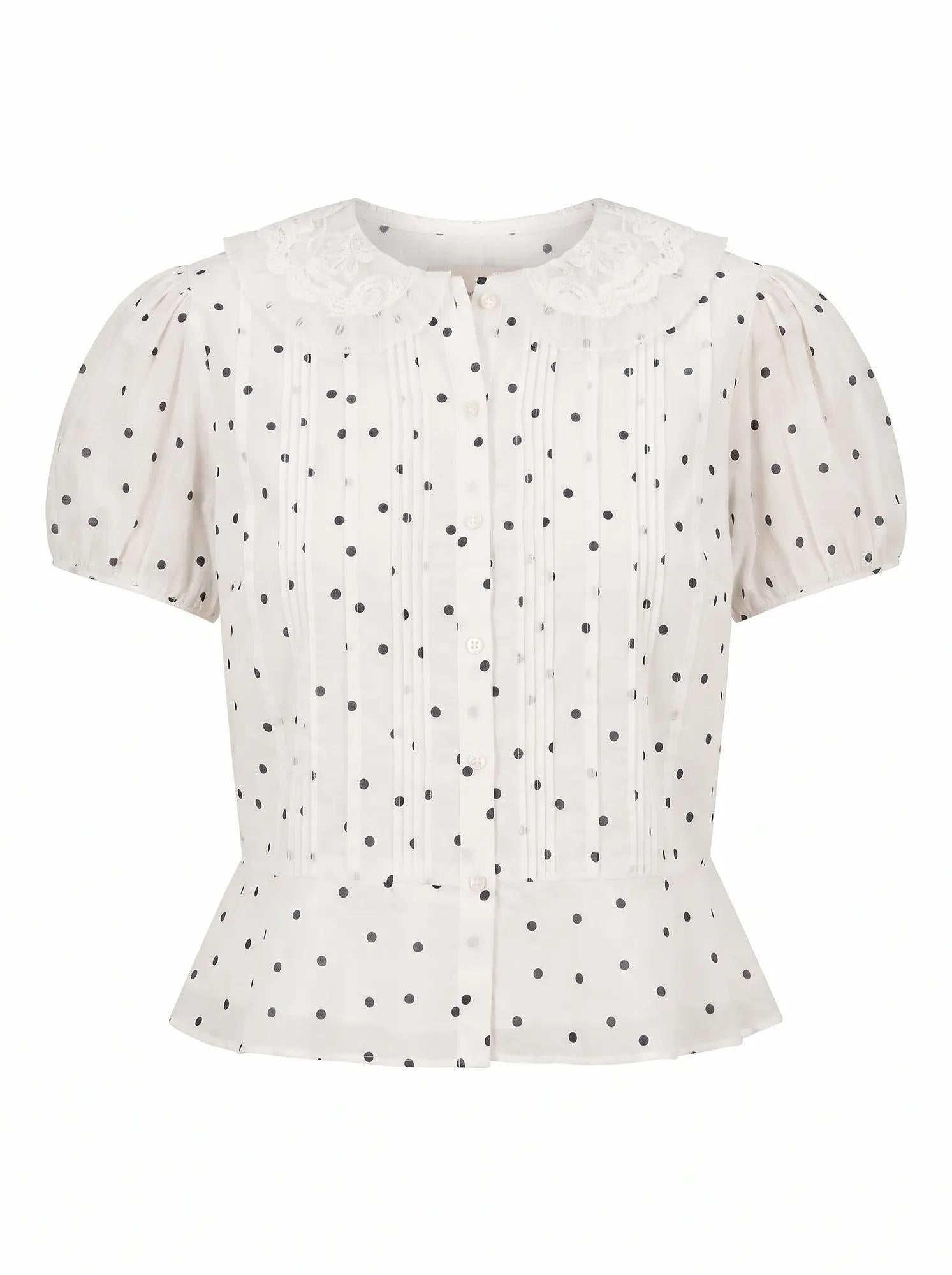Cece Peplum Bluz Lacivert Findon Puantiyeli