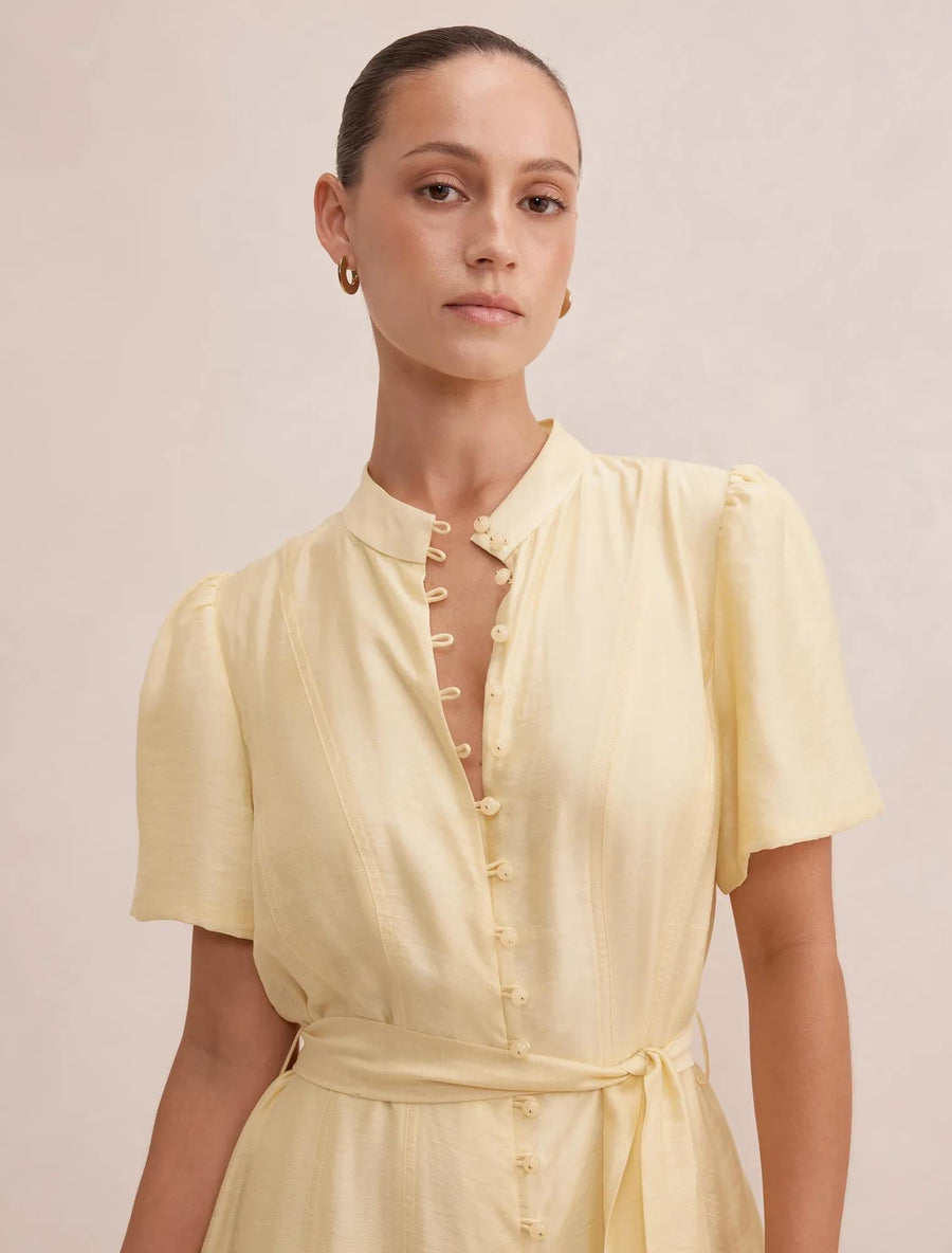 Alison Petite Volan Midi Elbise Krem