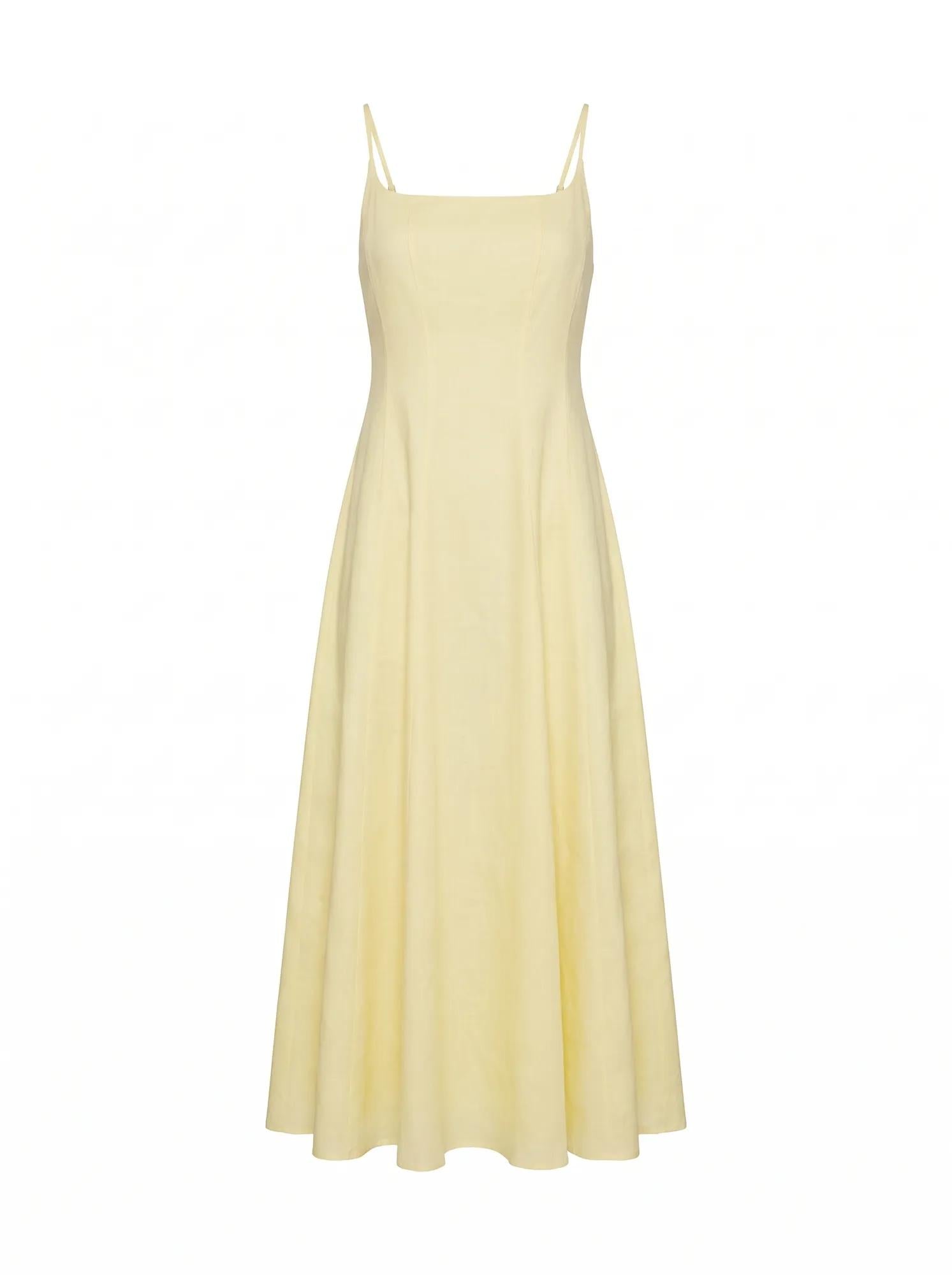 Emery Panel Midi Elbise Yumuşak Daffodil