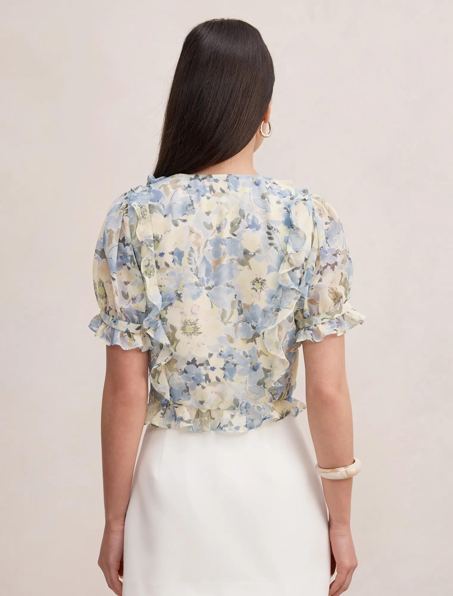 Blossom Fırfırlı Bluz Tourello Çiçek Desenli