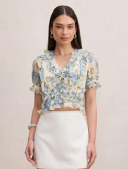 Blossom Fırfırlı Bluz Tourello Çiçek Desenli