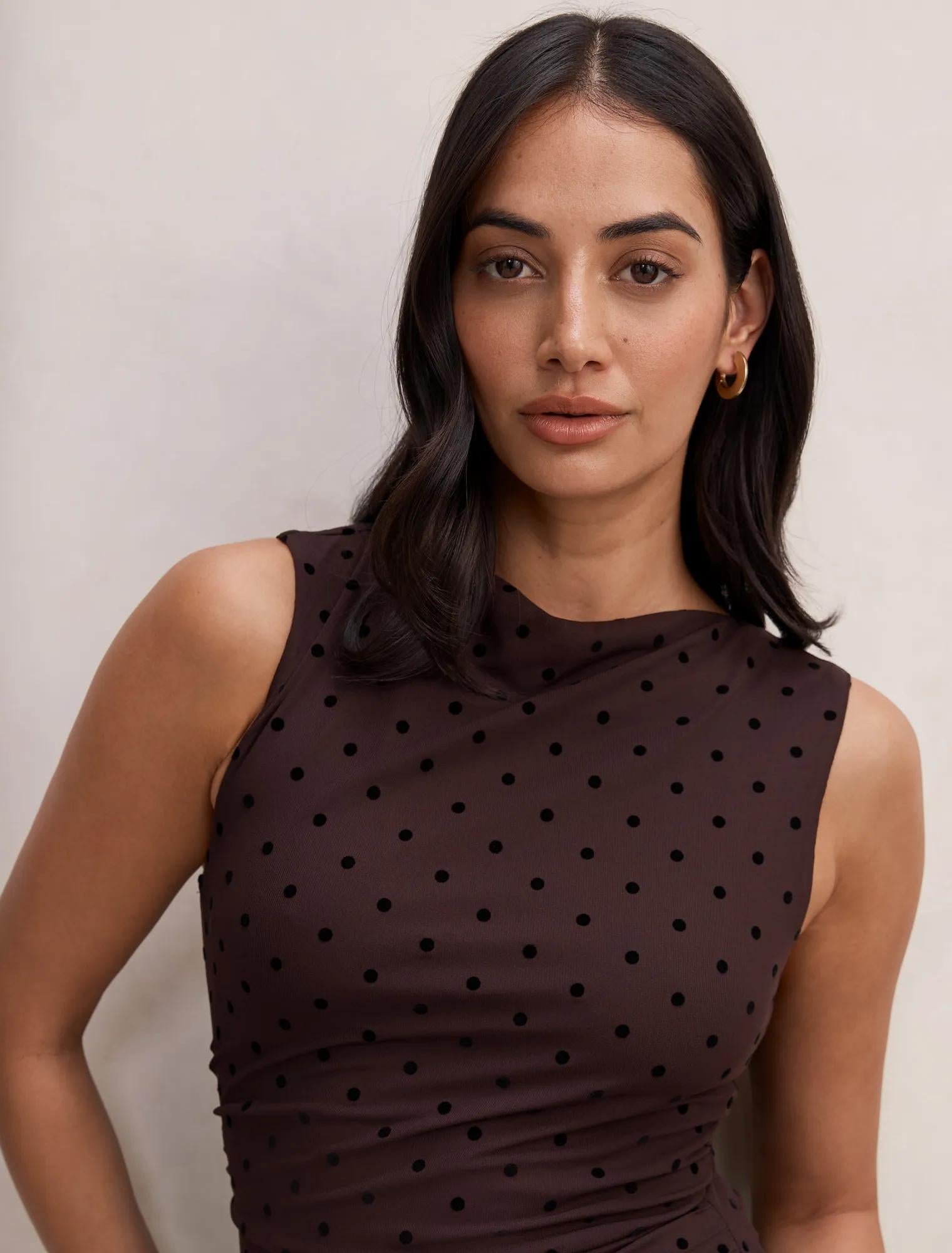Allegra Puantiyeli File Midi Elbise