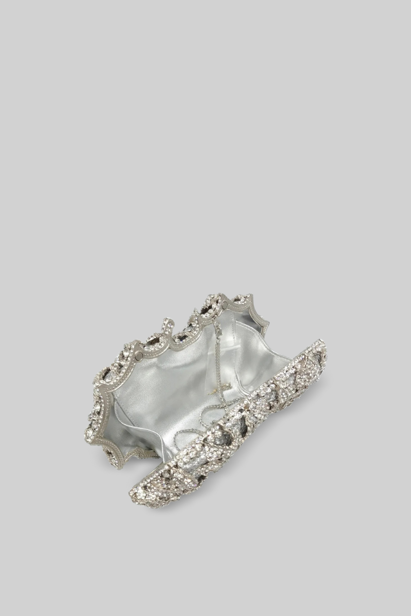 Kristal Süsleme Clutch Çanta - Gümüş