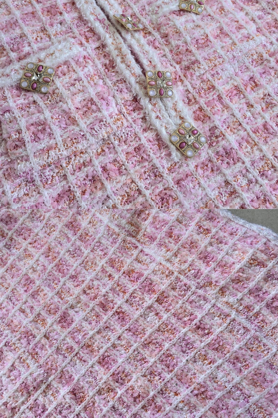 Taşlı Düğmeler Detaylı Tüvit Mini Elbise - Pembe