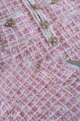Taşlı Düğmeler Detaylı Tüvit Mini Elbise - Pembe