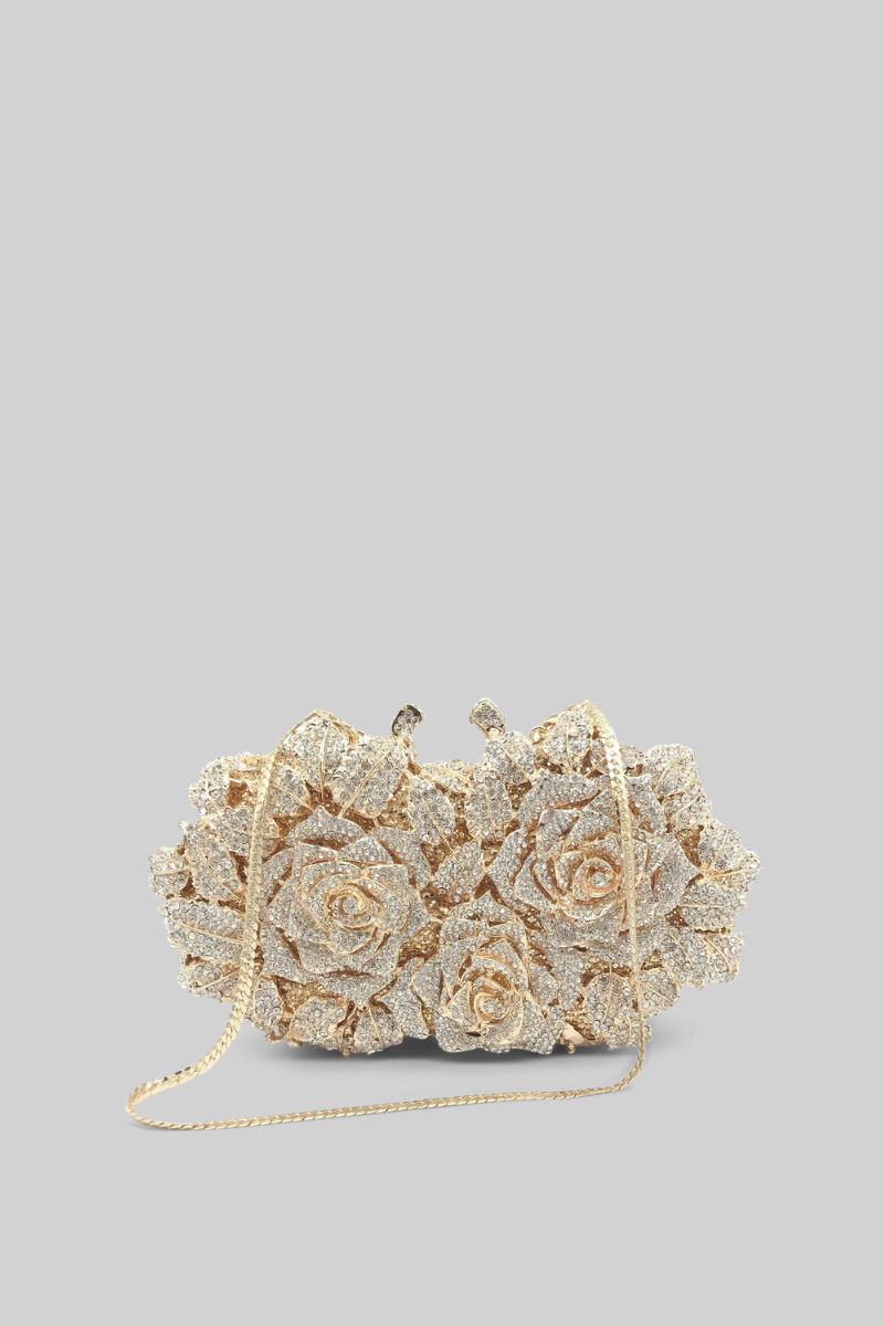 Kristal Süsleme Clutch Çanta - Altın