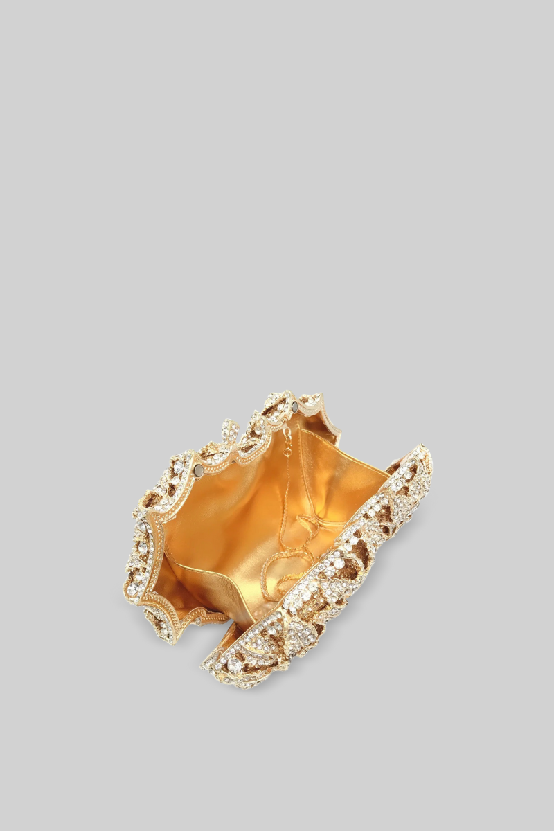 Kristal Süsleme Clutch Çanta - Altın