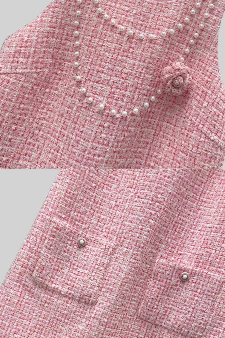 İnci Süslemeler Detaylı Kolsuz Tüvit Mini Elbise - Pembe