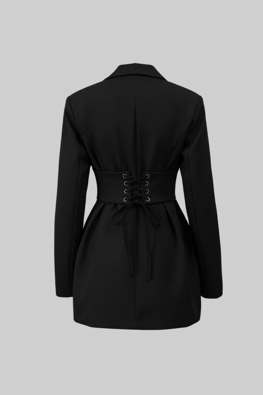 Korse Bel Detaylı Yapılandırılmış Mini Blazer Elbise - Siyah