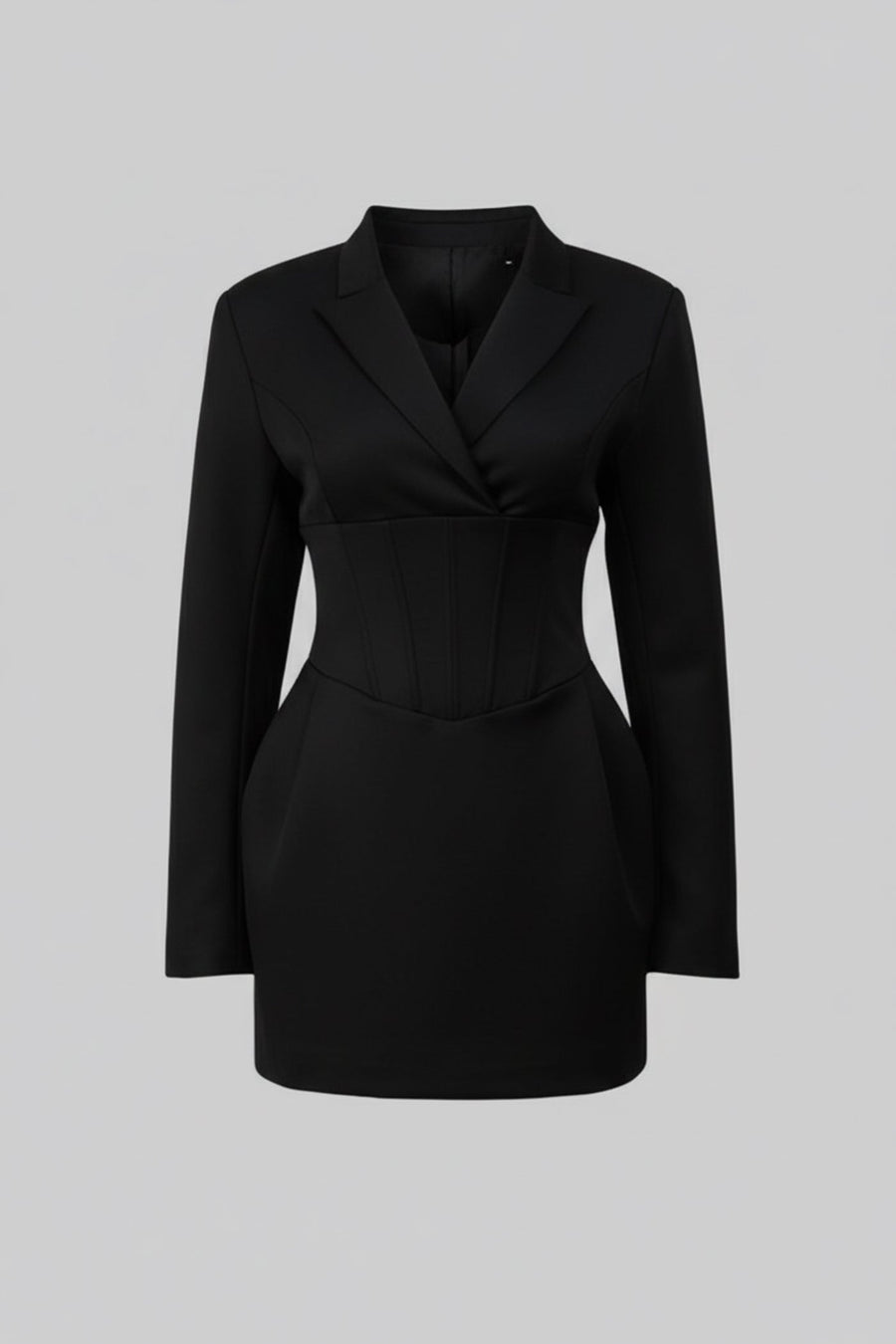 Korse Bel Detaylı Yapılandırılmış Mini Blazer Elbise - Siyah