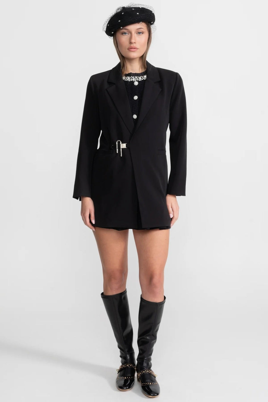 Tek Sıra Düğmeli Terzi İşi Kemerli Blazer Ceket - Siyah