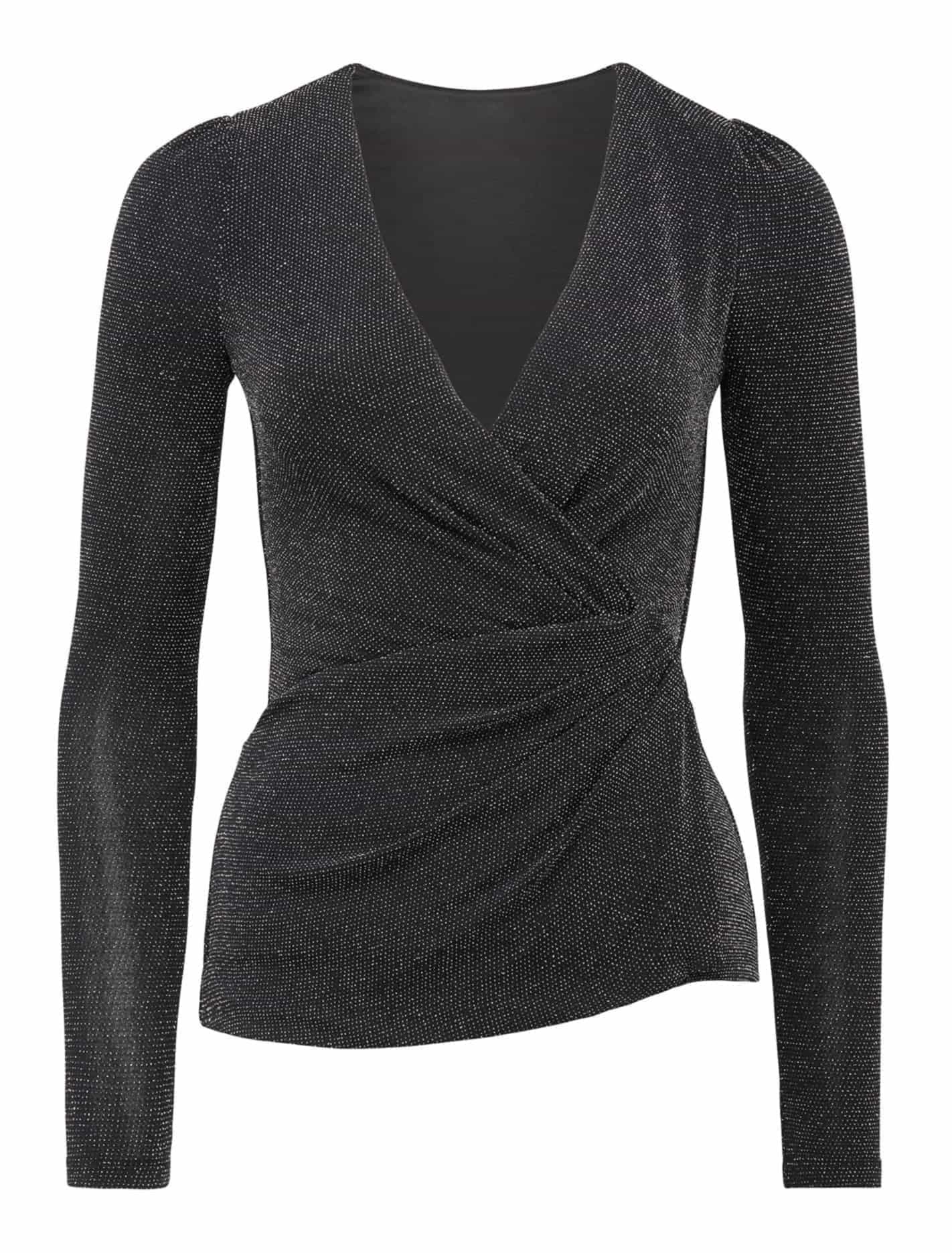 Posey Şal Front Glitter Bluz Siyah