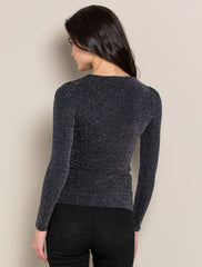 Posey Şal Front Glitter Bluz Siyah