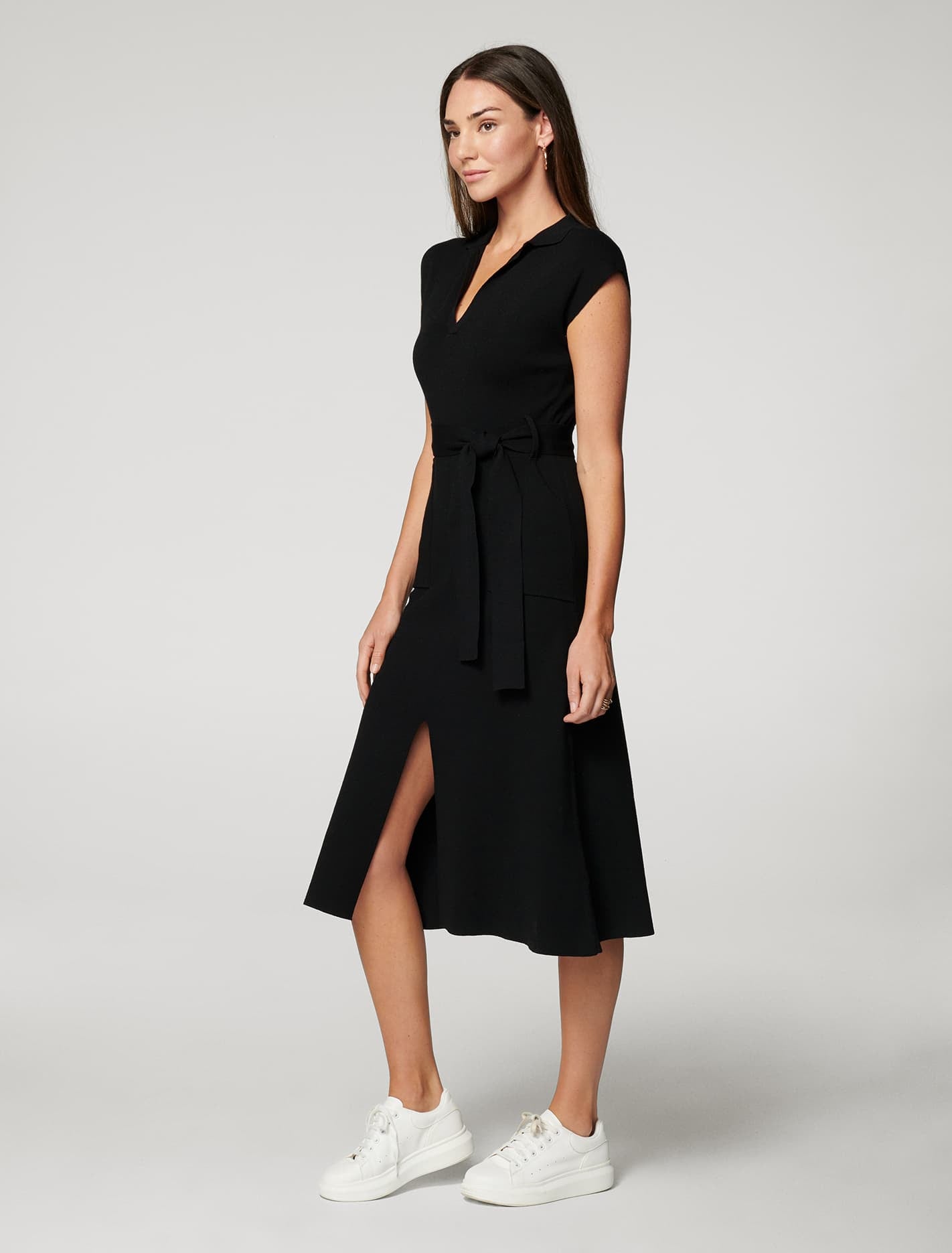Mari Collar Triko Elbise Siyah