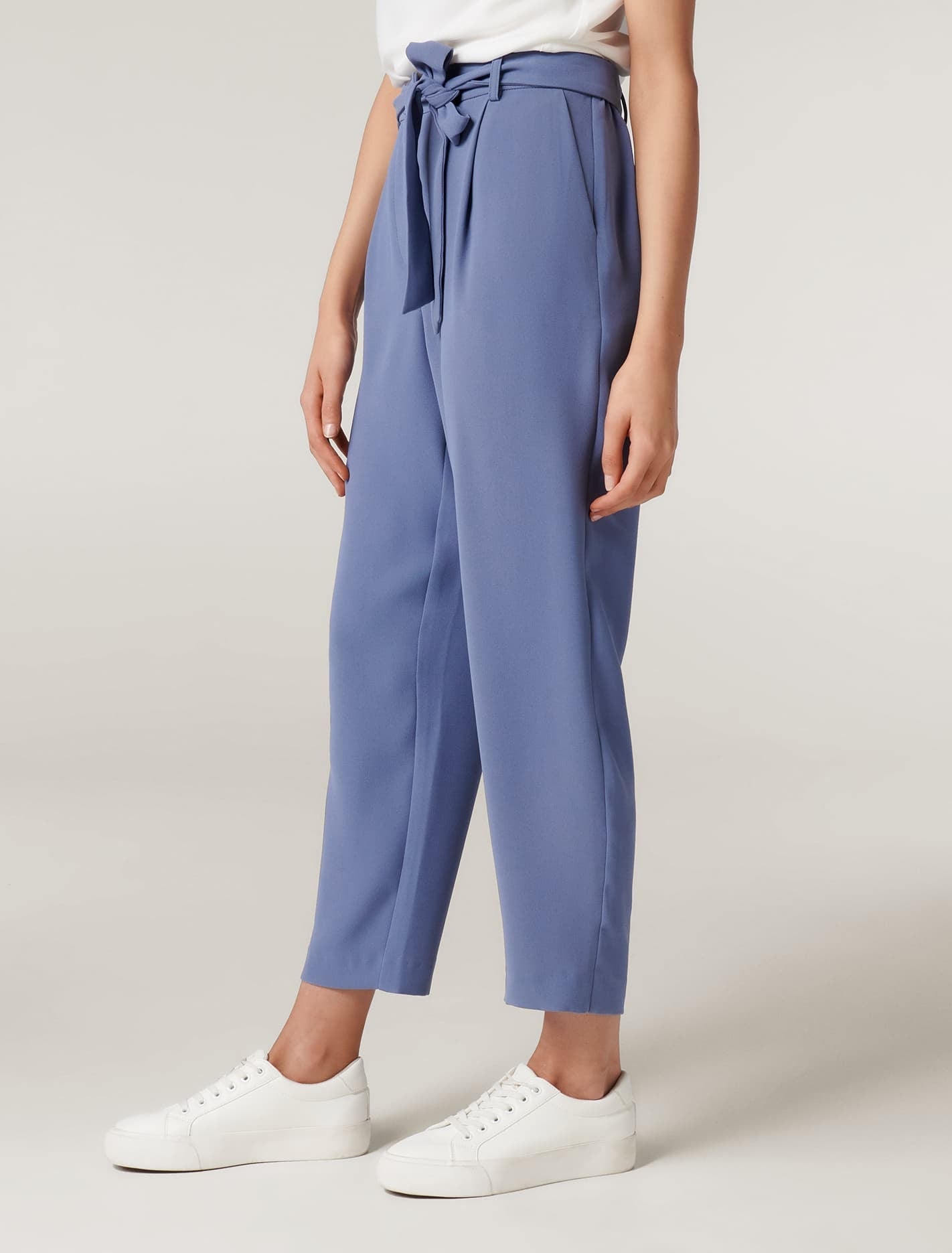 Penny Petite Bağlamalı-Waist Dar Paça Pantolon Ofis Stili Mavi