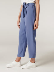 Penny Petite Bağlamalı-Waist Dar Paça Pantolon Ofis Stili Mavi