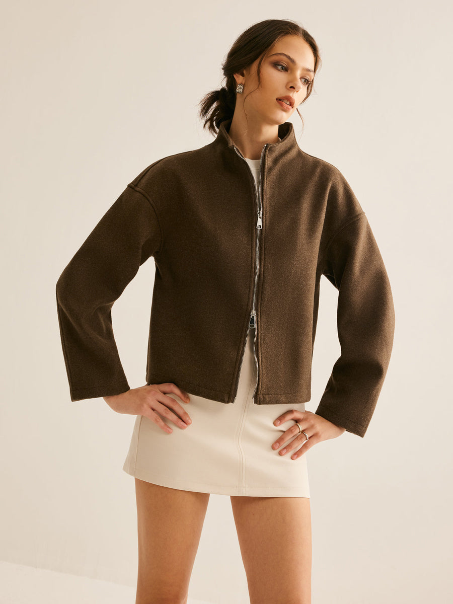 Tweed Çift Fermuarlı Mont