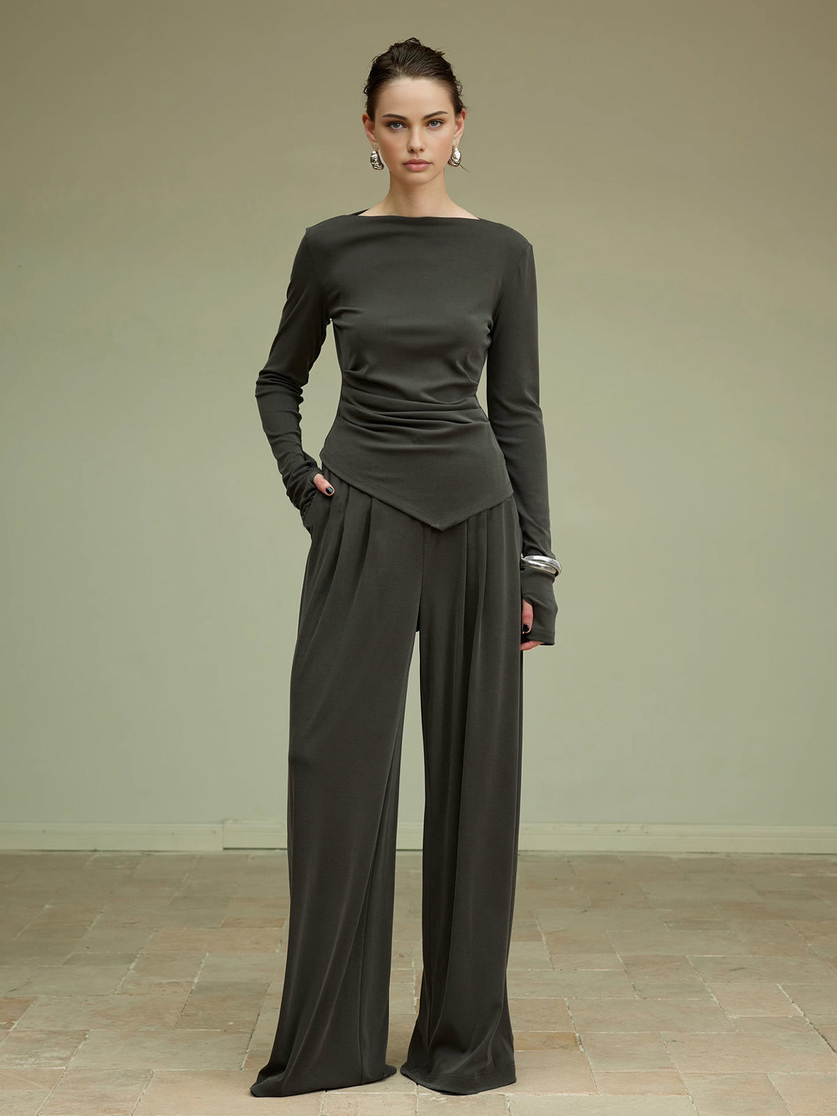 Pileli Drapeli Jersey Pantolon