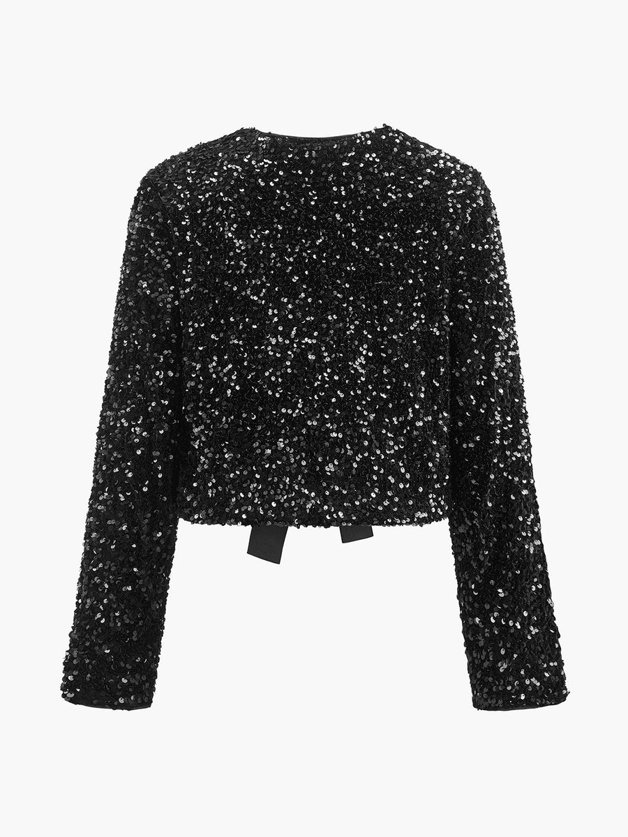 Payetli Kadife Fiyonklu Blazer