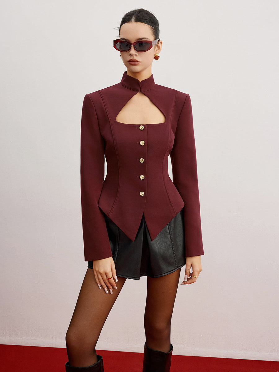 Omuz Pedli Kesik İnce Blazer