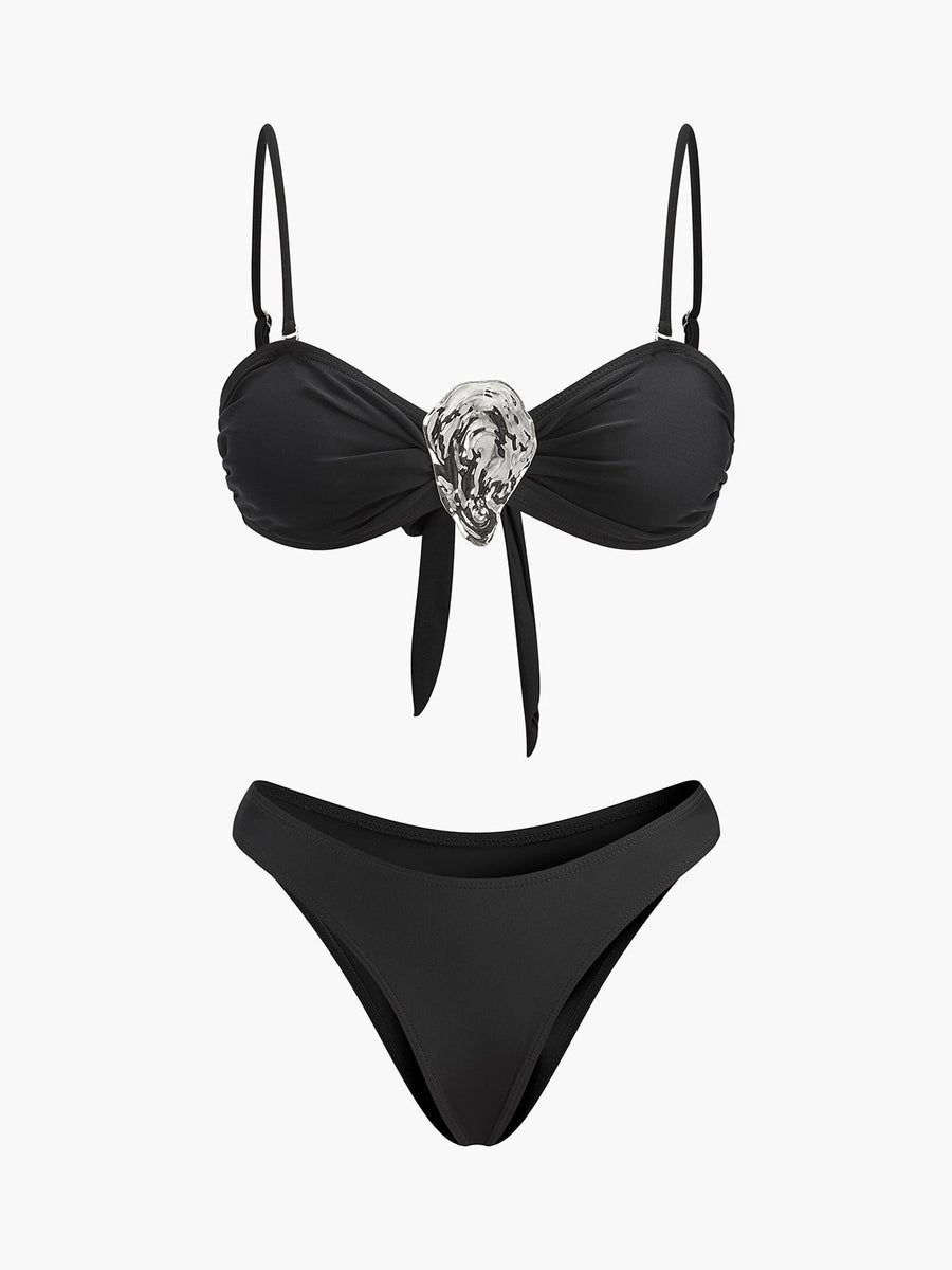 Metal Vurgulu Önden Bağlamalı Bikini Takımı