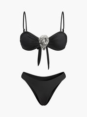 Metal Vurgulu Önden Bağlamalı Bikini Takımı