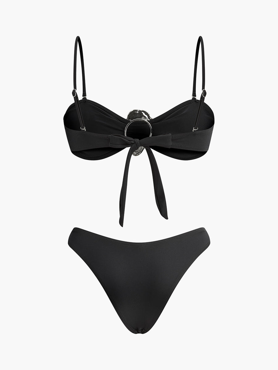 Metal Vurgulu Önden Bağlamalı Bikini Takımı